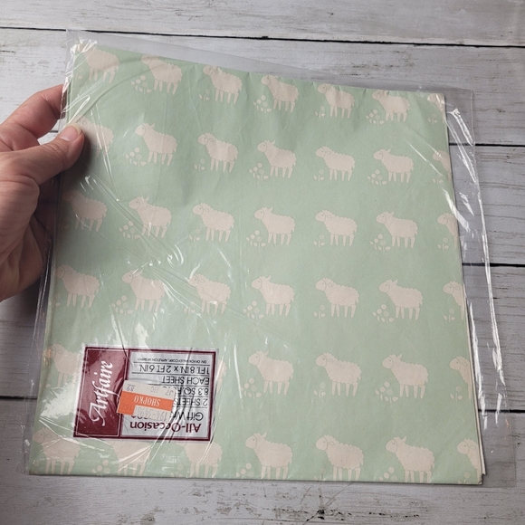Vintage Artfaire Gift Wrap All Occasion Lamb Sheep Cottagecore Mint Green Cream - Picture 10 of 11